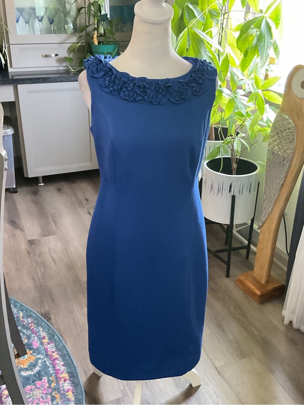 Charter Club Royal Blue Sleeveless Mini Dress with Floral Trim